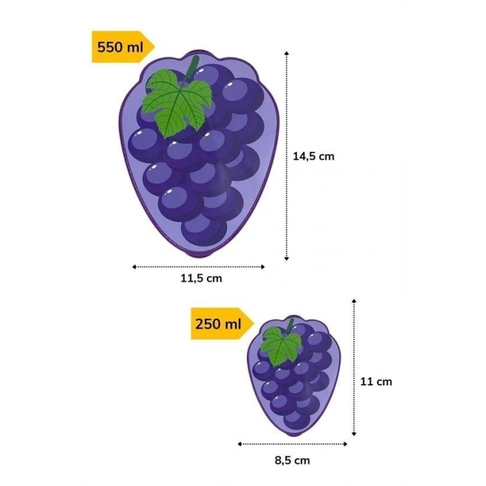 Durukar® 2-Piece Nested Grape Design Storage and Feeding Container Set (550 ml + 250 ml)