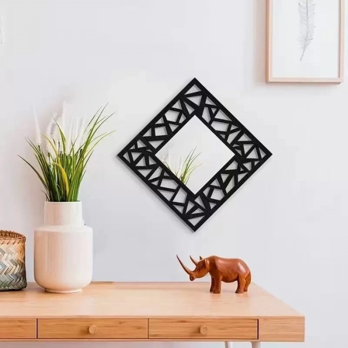 Durukar® 2li Set Kırılmaz Pleksi Dekoratif Duvar Aynası - 22.5x22.5 cm Geometrik Çerçeveli 1. Sınıf Ayna