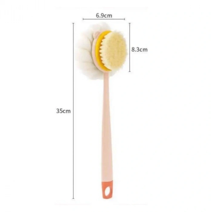 Durukar®  2si 1 Arada Çift Taraflı Uzun Saplı Fırçalı Banyo Vücut Sırt Fırçası Banyo Lifi