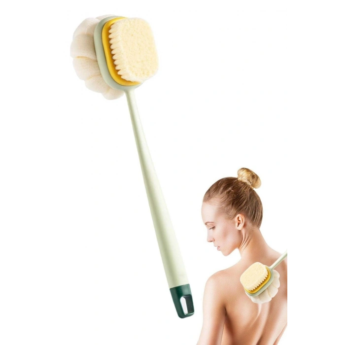 Durukar®  2si 1 Arada Çift Taraflı Uzun Saplı Fırçalı Banyo Vücut Sırt Fırçası Banyo Lifi