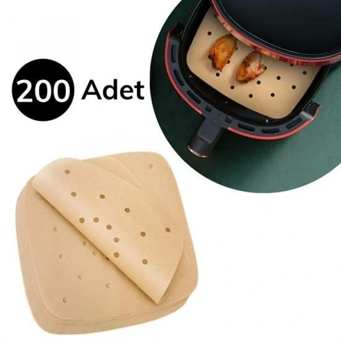Durukar® 200 Adet Air Fryer Pişirme Kağıdı Tek Kullanımlık Pişirme Kağıdı Delikli Kare Model