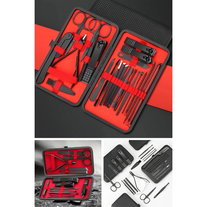 Durukar® 24 Parça Kendiliğinden Deri Çantalı Seyahat Tipi Manikür Pedikür Seti