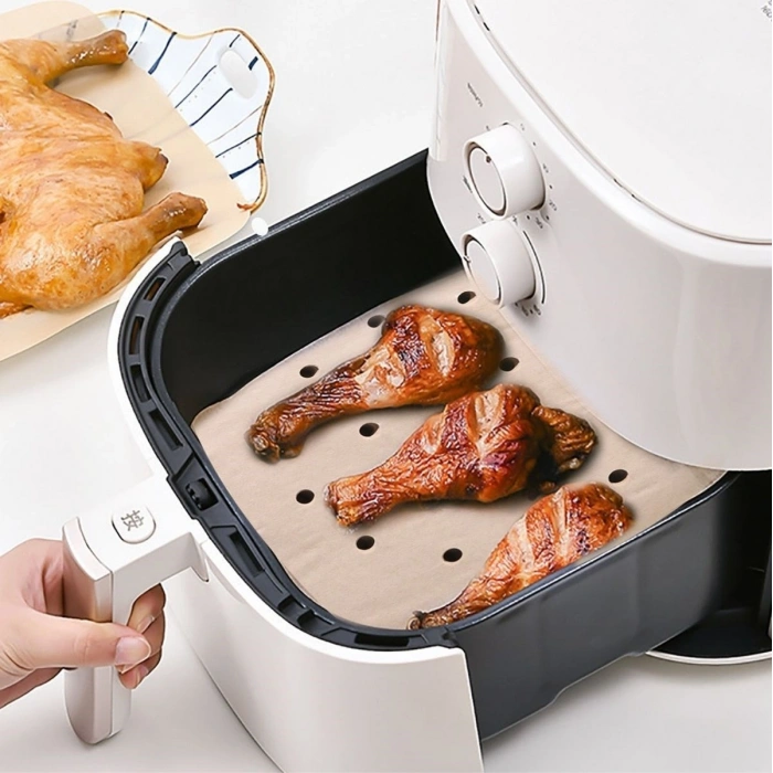 Durukar® 250 Adet Air Fryer Pişirme Kağıdı Tek Kullanımlık Hava Fritöz Yağ Geçirmez Yapışmaz Gıda Pişirme Kağıdı Delikli Kare Model