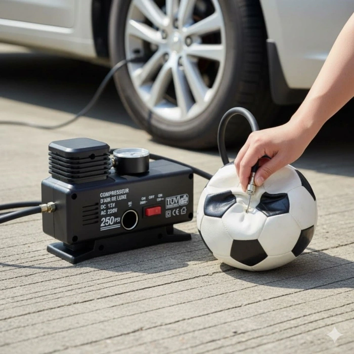 Durukar® 250 PSI Güçlü Taşınabilir Hava Kompresörü–Araba, Motosiklet, Bisiklet ve Top Şişirme İçin Elektrikli Fişli Çakmaklıklı Lastik Şişirme Pompası