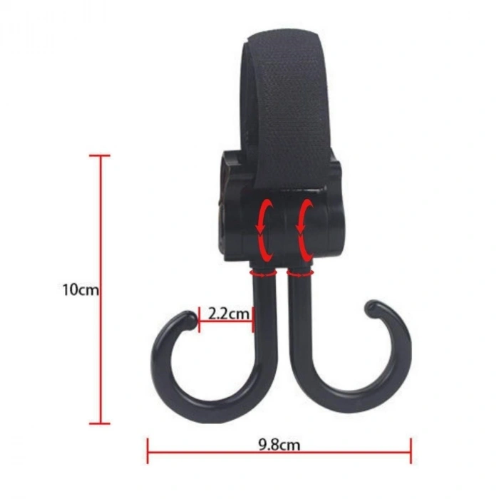 Velcro-Compatible Luggage Attachment for Durukar® Double Stroller, 360-Degree Rotatable Plastic Hook