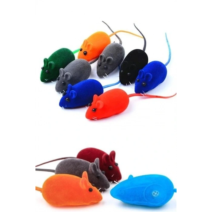 Durukar® 2li Evcil Hayvan Eğitim Sevimli Elastik Kedi Fare Yakalama İnteraktif Sesli Eğitim Oyuncağı