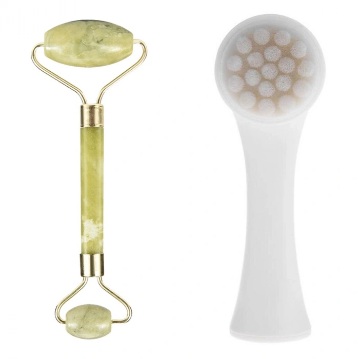Durukar® 2li Set Çift Taraflı Cilt Temizleme Fırçası ve Yeşim Taşı Çift Taraflı Cilt Masaj Aleti