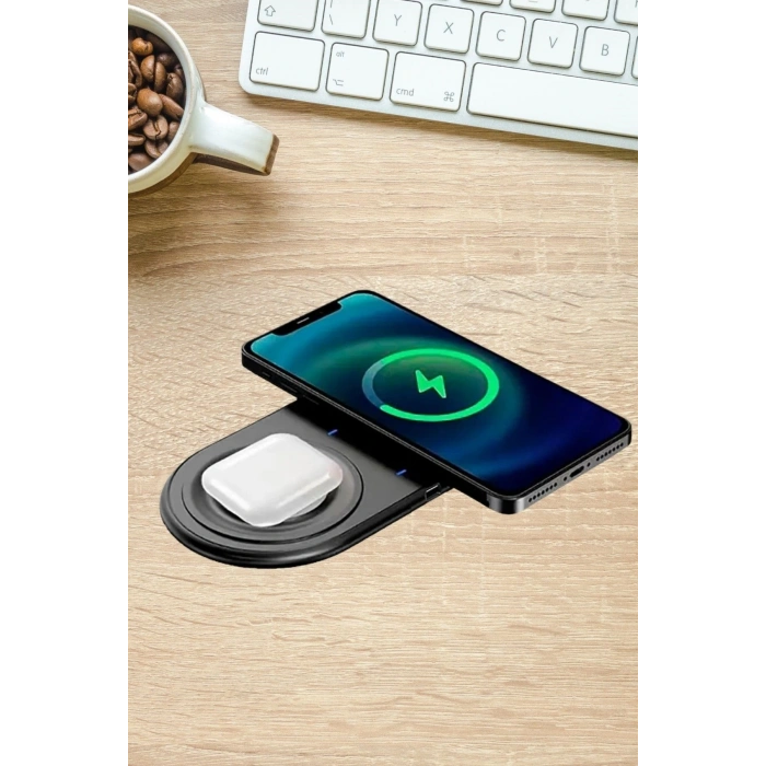 Durukar® 2si 1arada Kablosuz Saat,Kulaklık ve Telefon Hızlı Şarj Etme Aparatı