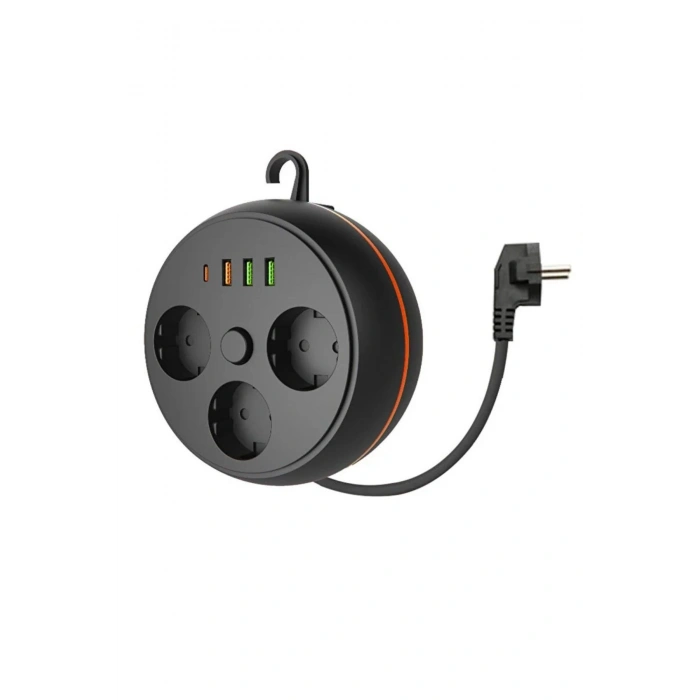 Durukar® 3 Adet Soket,3 Adet USB ve 1 Adet Type-C Girişli Termal Akım Korumalı Makaralı Priz 3395