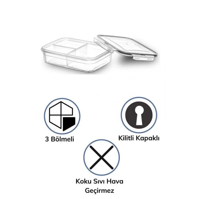 Durukar® 3 Compartment Locking Lid 1 Liter Food Storage Container LC-510