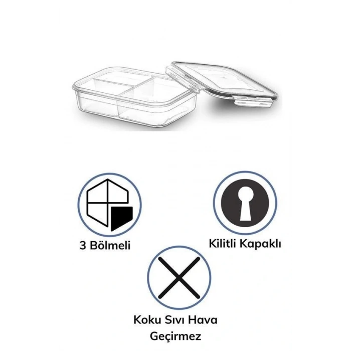 Durukar® 3 Bölmeli Kilitli Kapaklı 1 Litre Erzak Saklama Kabı LC-510