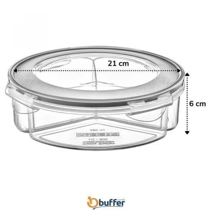 Durukar® 3 Compartment Leak-proof Gasketed Lid Round Storage Container 1.35 Liter LC-500