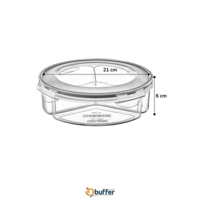 Durukar® 3 Compartment Leak-proof Gasketed Lid Round Storage Container 1.35 Liter LC-500