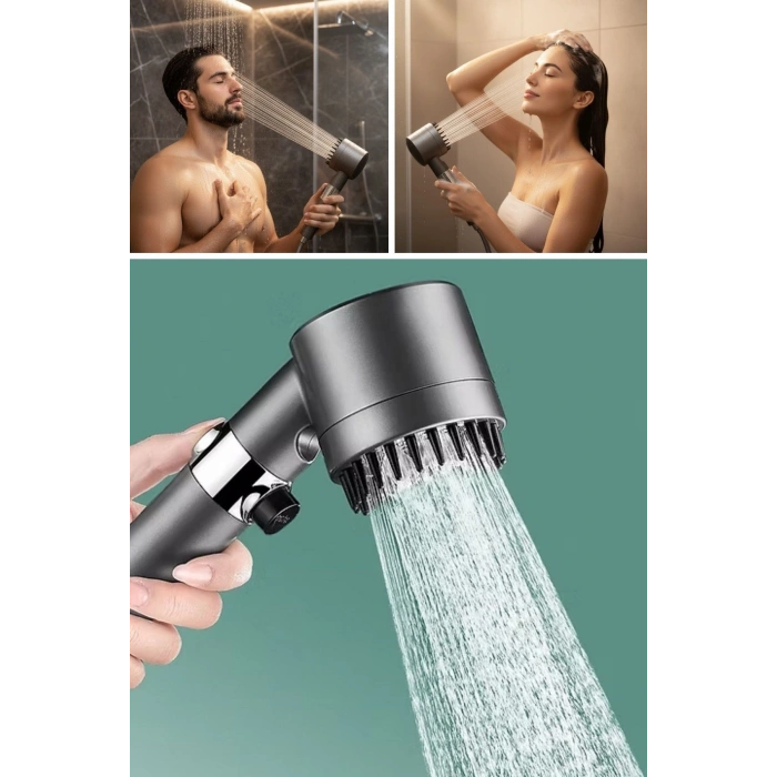 Durukar® 3 Kademeli Turbo Basınçlı Masaj Başlıklı Silikon Fırçalı Duş Başlığı – Yüksek Basınçlı Su Tasarruflu Duş Başlığı