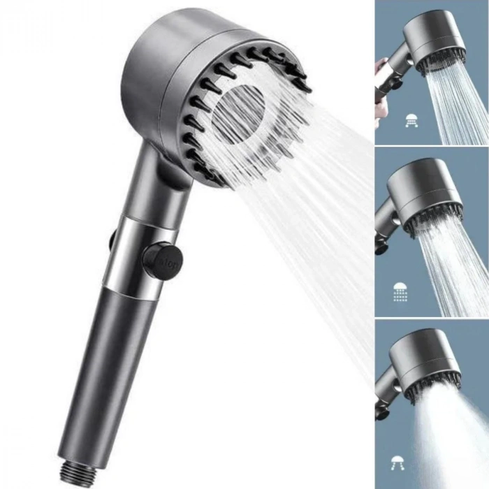 Durukar® 3 Kademeli Turbo Basınçlı Masaj Başlıklı Silikon Fırçalı Duş Başlığı – Yüksek Basınçlı Su Tasarruflu Duş Başlığı