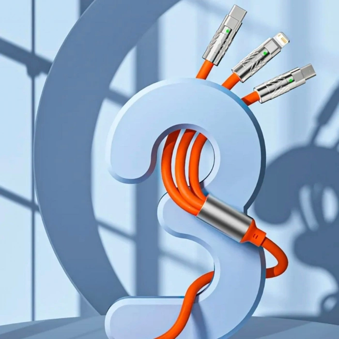 Durukar®  3 Şarj Aleti 1 Arada Çinko Alaşım Hızlı Şarj Kablosu Turuncu