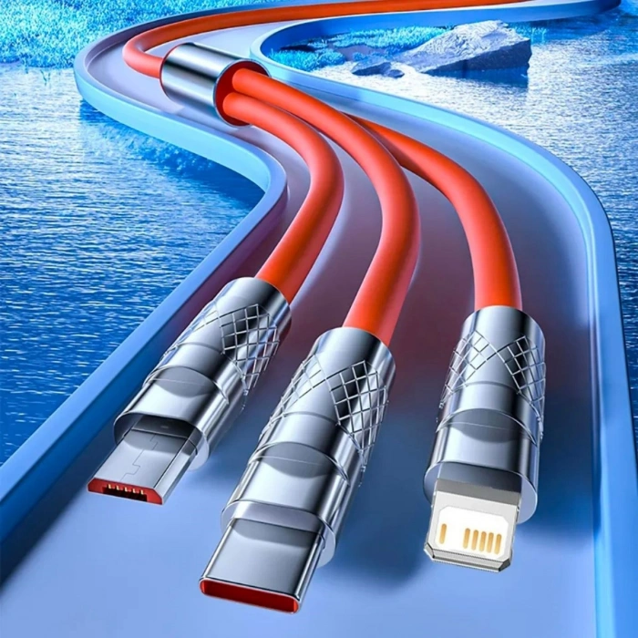 Durukar®  3 Şarj Aleti 1 Arada Çinko Alaşım Hızlı Şarj Kablosu Turuncu