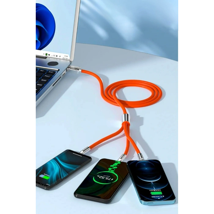 Durukar®  3 Şarj Aleti 1 Arada Çinko Alaşım Hızlı Şarj Kablosu Turuncu