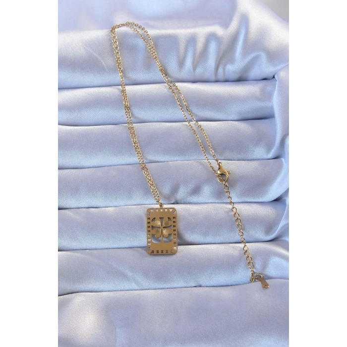Durukar® 316L Altın Renk İşlemeli Yonca Model Vintage Kolye