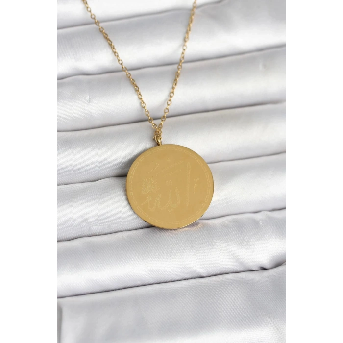 Durukar® 316L Çelik Gold Renk Ayetel Kürsi ve Allah Yazılı Kolye