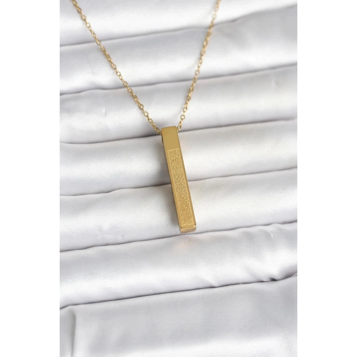 Durukar® 316L Çelik Gold Renk Ayetel Kürsi Yazılı Bar Çubuk Kolye