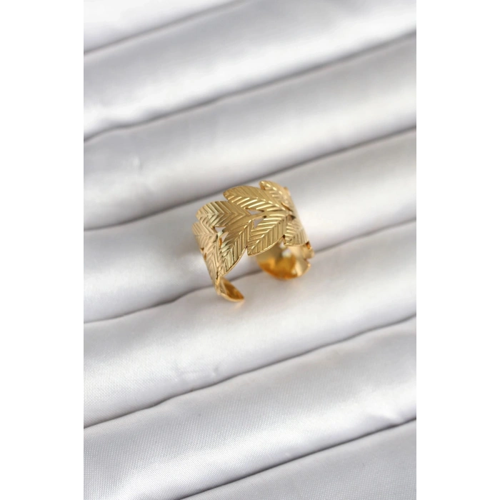 Durukar® 316L Çelik Gold Renk Başak Modeli Kadın Yüzük