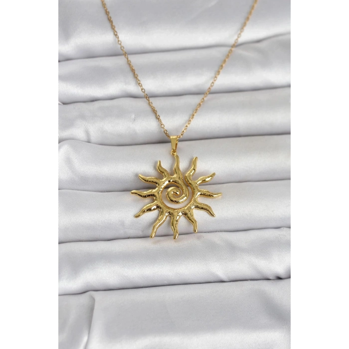 Durukar® 316L Çelik Gold Renk Bohem Güneş Model Kadın Kolye