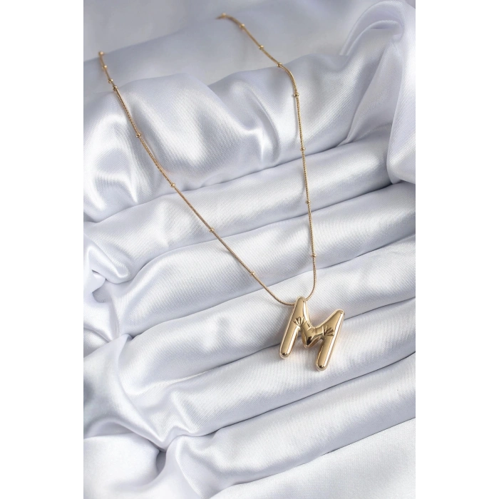 Durukar® 316L Çelik Gold Renk Bubble M Harf Model Kadın Kolye