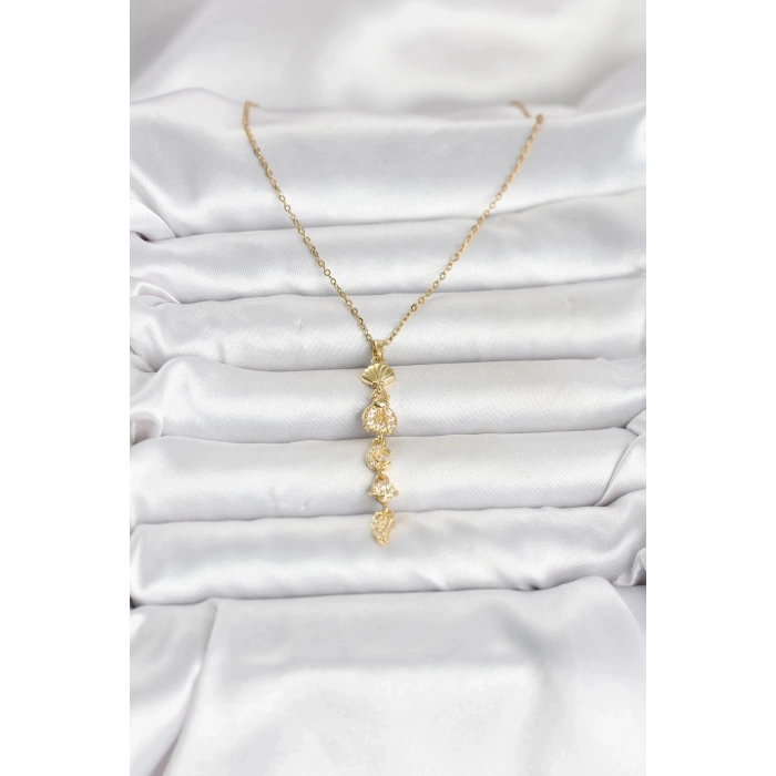 Durukar® 316L Çelik Gold Renk Deniz Temalı Y Model Zirkon Taşlı Kadın Kolye