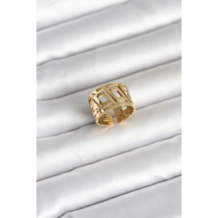 Durukar® 316L Çelik Gold Renk Geometrik Model Kadın Yüzük