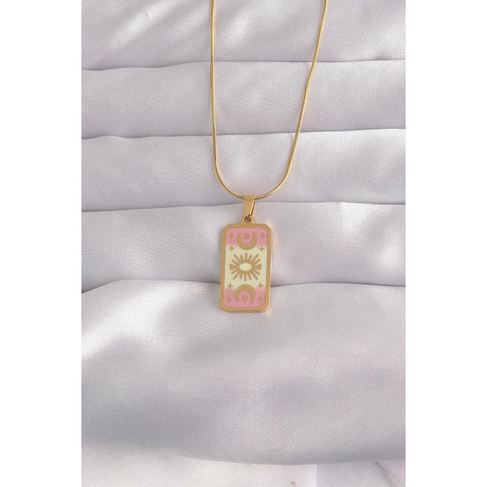 Durukar® 316L Çelik Gold Renk Karışık Mineli Ay Figür Tarot Kolye