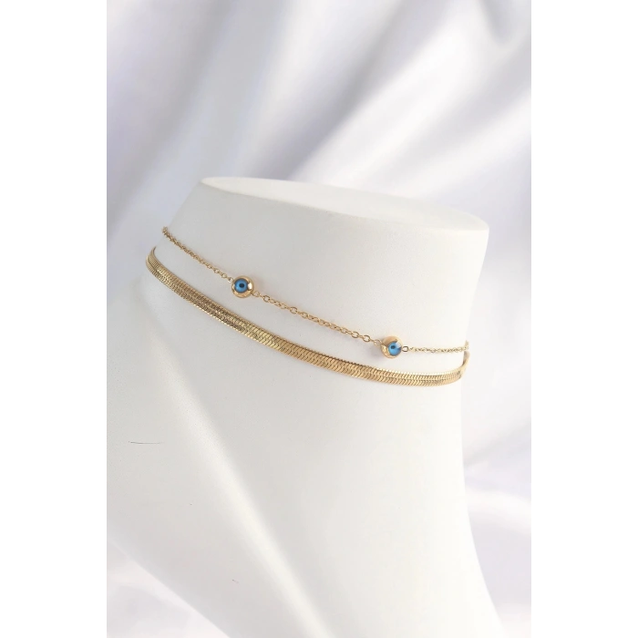 Durukar® 316L Çelik Gold Renk Nazar Boncuk Tasarımlı 2li Halhal