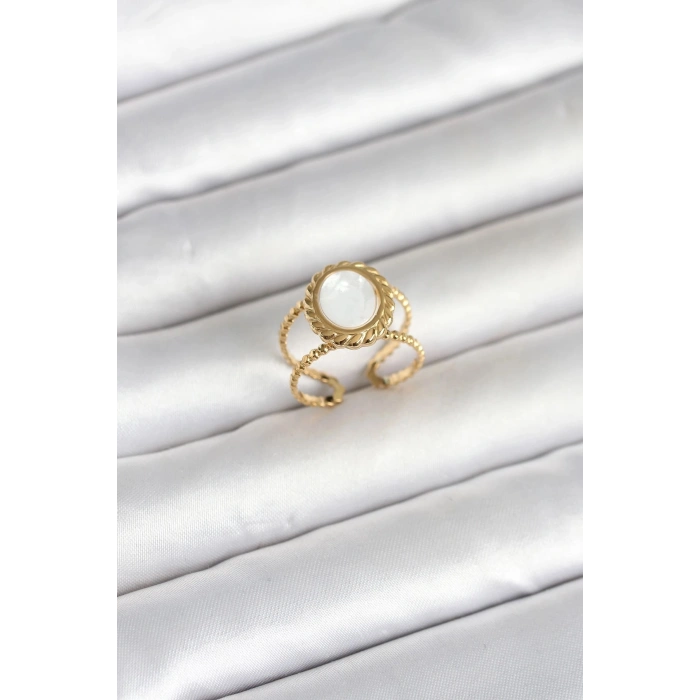 Durukar® 316L Çelik Gold Renk Sedefli Vintage Kadın Yüzük