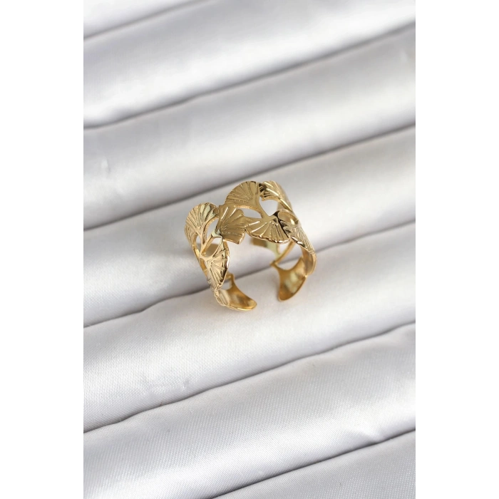 Durukar® 316L Çelik Gold Renk Yelpaze Model Kadın Yüzük