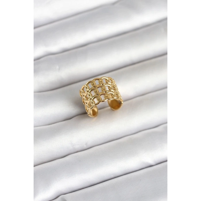 Durukar® 316L Çelik Gold Renk Zincir Model Kadın Yüzük