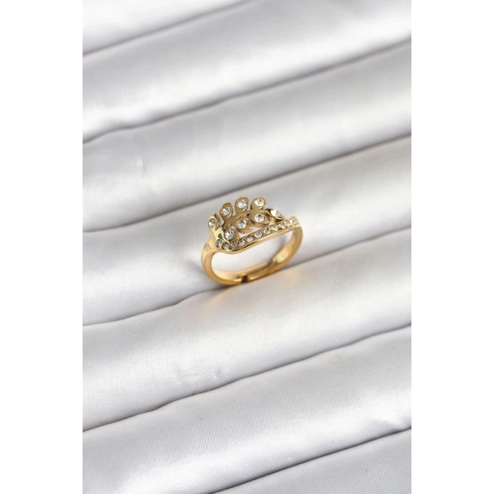 Durukar® 316L Çelik Gold Renk Zirkon Taşlı Kalp Model Kadın Yüzük