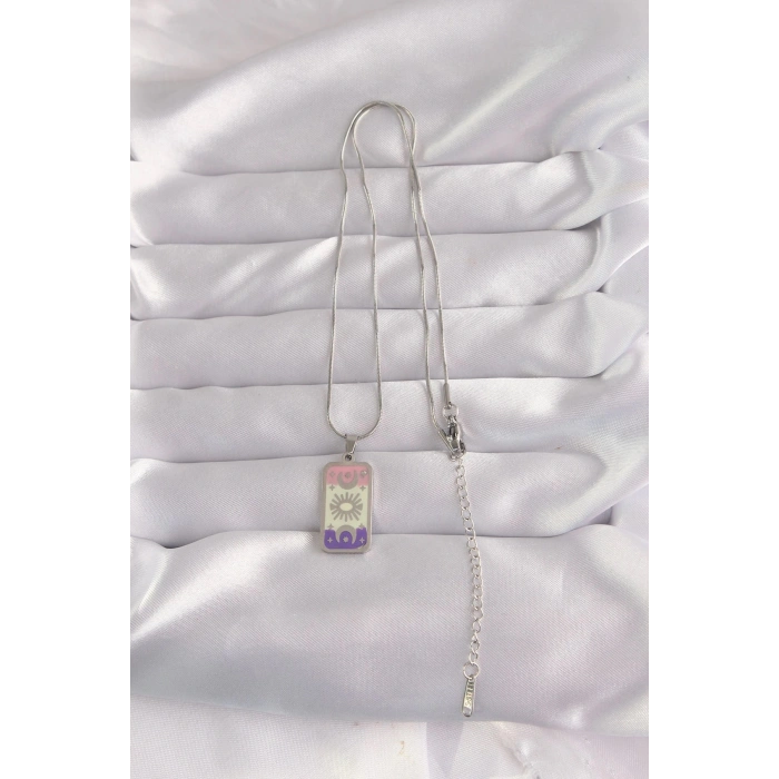 Durukar® 316L Çelik Gümüş Renk Karışık Mineli Ay Figür Tarot Kolye