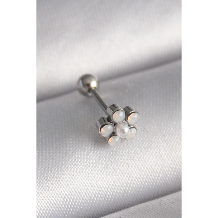 Durukar® 316L Çelik Gümüş Renk Zirkon Taşlı Çiçek Model Tragus Piercing