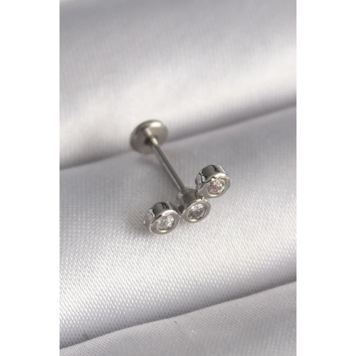 Durukar® 316L Çelik Gümüş Renk Zirkon Taşlı Tragus Piercing