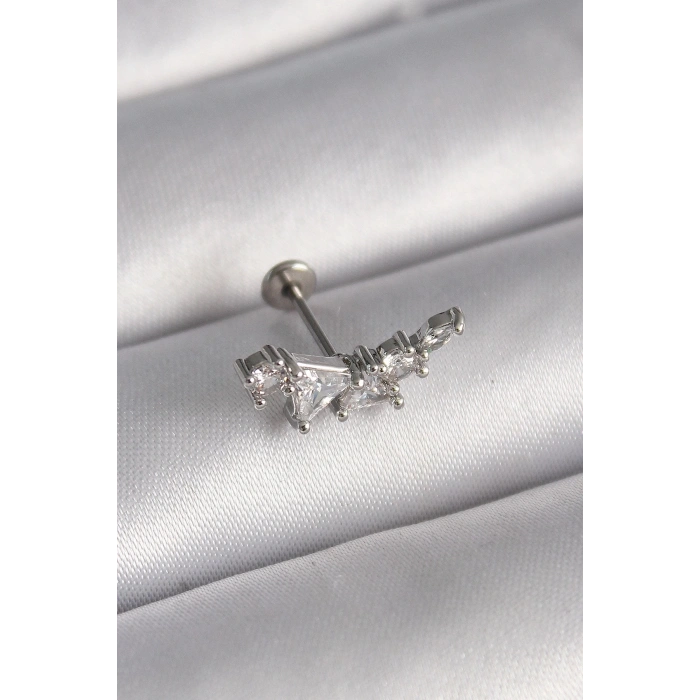 Durukar® 316L Çelik Gümüş Renk Zirkon Taşlı Tragus Piercing