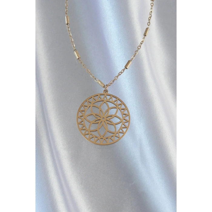 Durukar® 316L Çelik Zincir Gold Renk Lotus Model Kolye