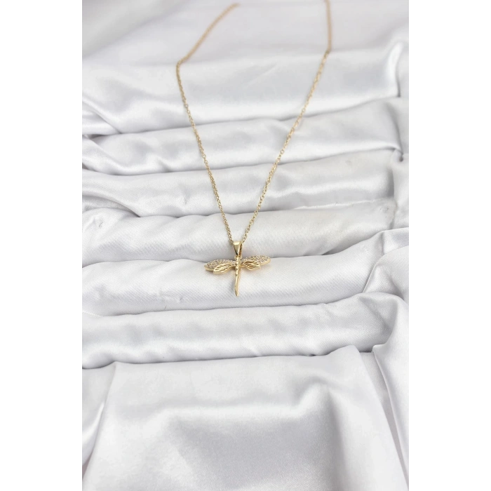 Durukar® 316L Çelik Zincir Gold Renk Yusufçuk Model Zirkon Taşlı Kadın Kolye