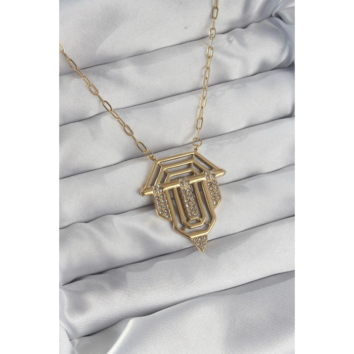 Durukar® 316L Çelik Zincir Gold Renk Zirkon Taşlı Serenay Kolyesi