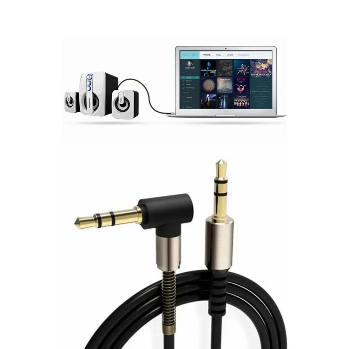 Durukar®  3.5mm AUX Kablosu Jak Erkek Erkek L Tipi 1 Metre Ses Aktarım Kablosu