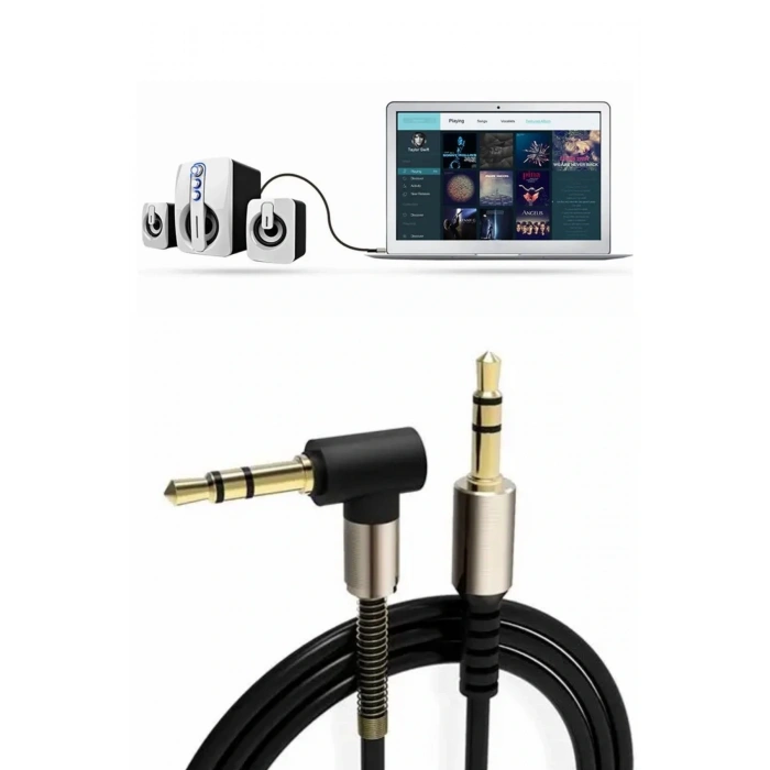 Durukar®  3.5mm AUX Kablosu Jak Erkek Erkek L Tipi 1 Metre Ses Aktarım Kablosu