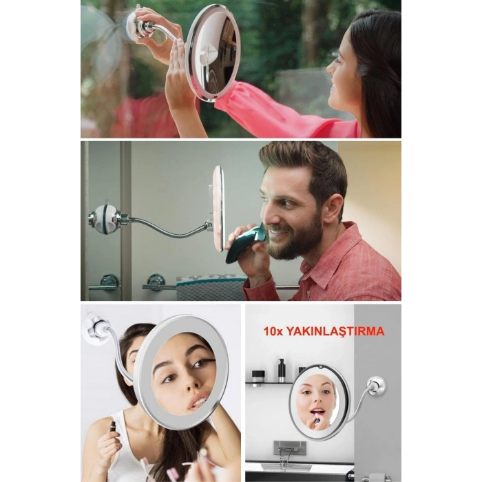 Durukar® 360° Döner Esnek Makyaj Aynası – 10X Büyüteçli, Güçlü Vantuzlu Detay Görüntüleme Çok Açılı Makyaj & Cilt Bakım Aynası