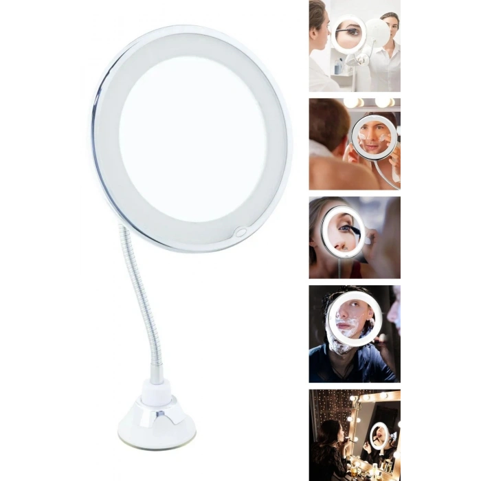 Durukar® 360° Döner Esnek Makyaj Aynası – 10X Büyüteçli, Güçlü Vantuzlu Detay Görüntüleme Çok Açılı Makyaj & Cilt Bakım Aynası