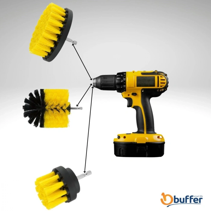 Durukar® 3lü Matkap Ucu Banyo Küvet Duşakabin Araba Tekerliği Koltuk Yıkama Temizleme Fırçası Seti