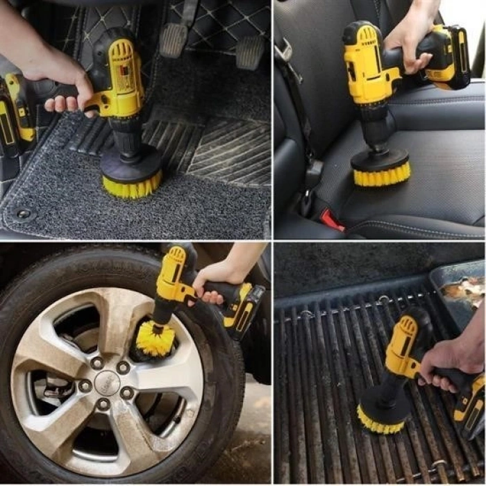 Durukar® 3-piece Drill Brush Set for Bath Tub, Shower Cabin, Car Wheel, Seat Washing, and Cleaning