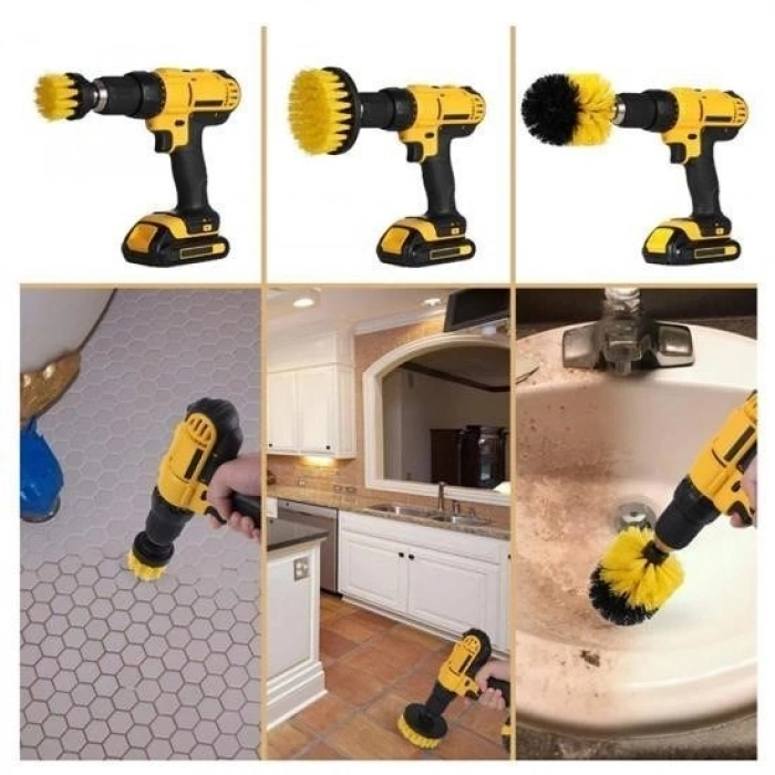 Durukar® 3-piece Drill Brush Set for Bath Tub, Shower Cabin, Car Wheel, Seat Washing, and Cleaning